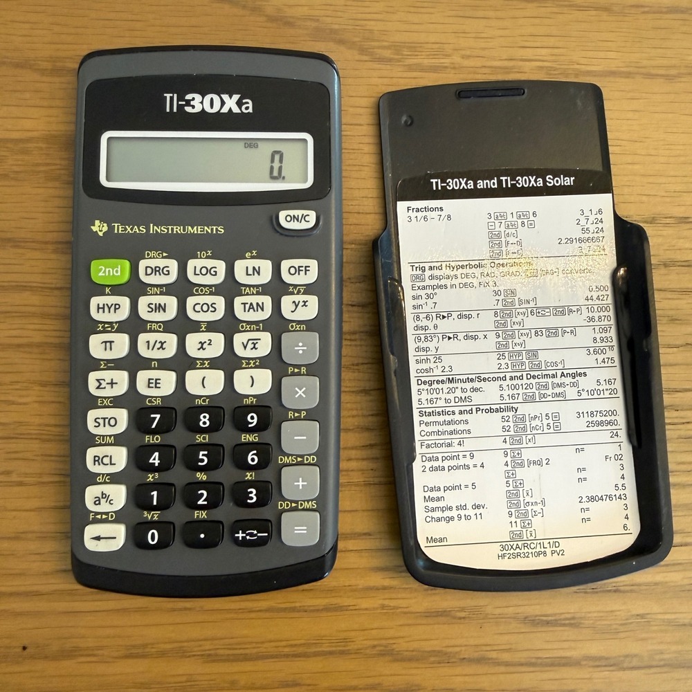 Texas Instruments TI-30Xa Scientific Calculator Black Gray Slide Case Portable